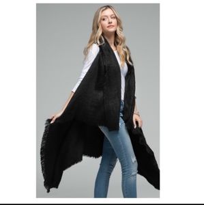 Fringe Cascading Vest Faux Fur Poncho Duster Fringe Vest Womens Black On…